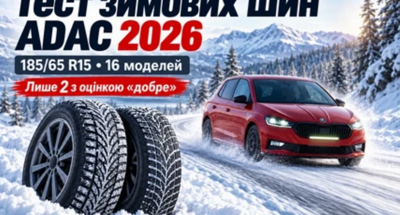 Тест зимових шин ADAC 2026 у розмірі 185/65 R15: 16 моделей, але лише дві з оцінкою «добре»