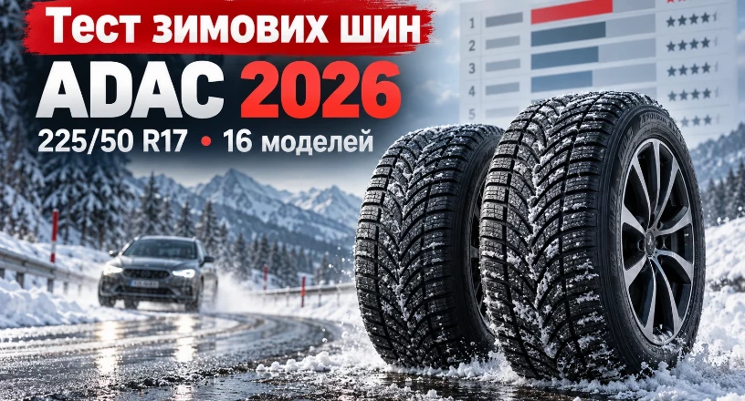 Тест зимових шин ADAC 2026 у розмірі 225/50 R17: 16 моделей і лише чотири з оцінкою «добре»