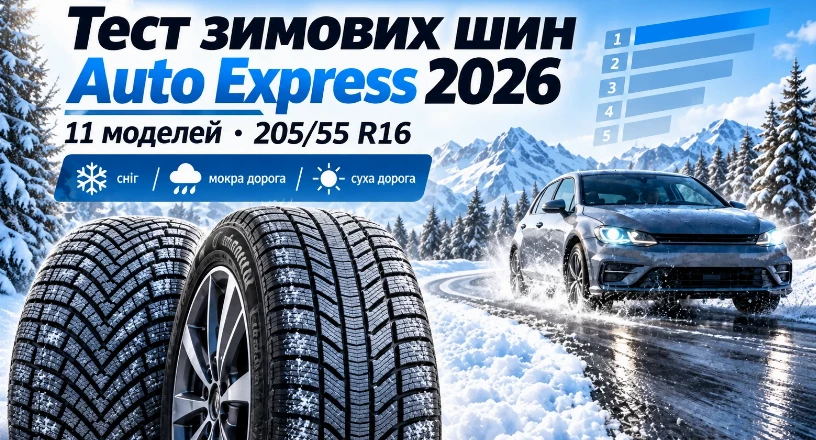 Тест зимових шин Auto Express 2026: 11 моделей у розмірі 205/55 R16