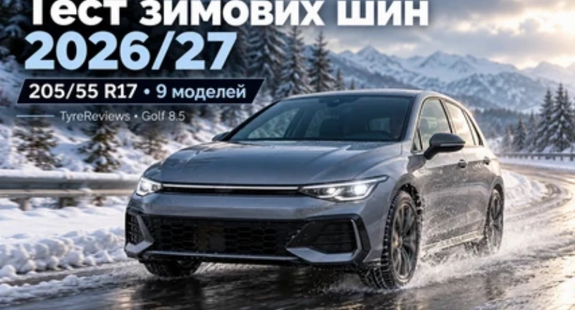 Тест зимових шин TyreReviews 2026/27: 9 моделей 205/55 R17 на Golf 8.5