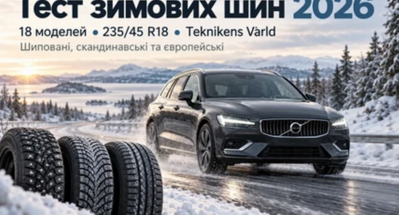 Тест зимових шин Teknikens Värld 2026: 18 моделей і три типи шин