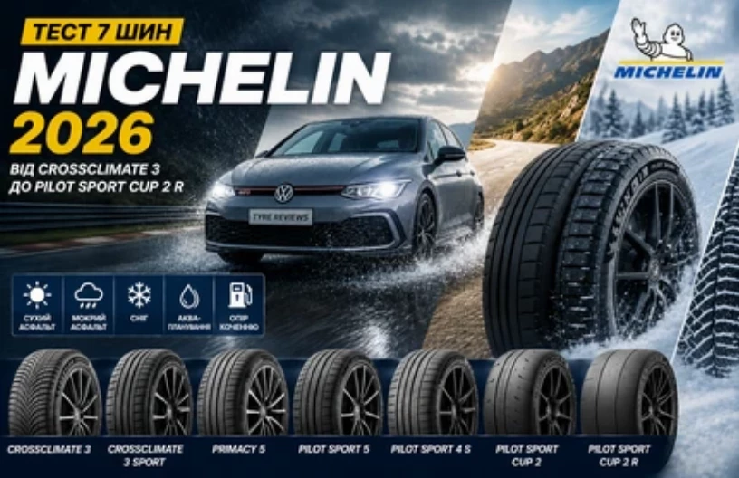  Тест Michelin 2026: CrossClimate 3, Primacy 5,     Pilot Sport 5, Pilot Sport 4 S та Cup 2